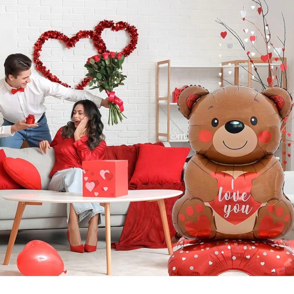 Valentines Day Giant Standing Teddy Bear Balloon 58 Inches Tall - Picture 3 of 3